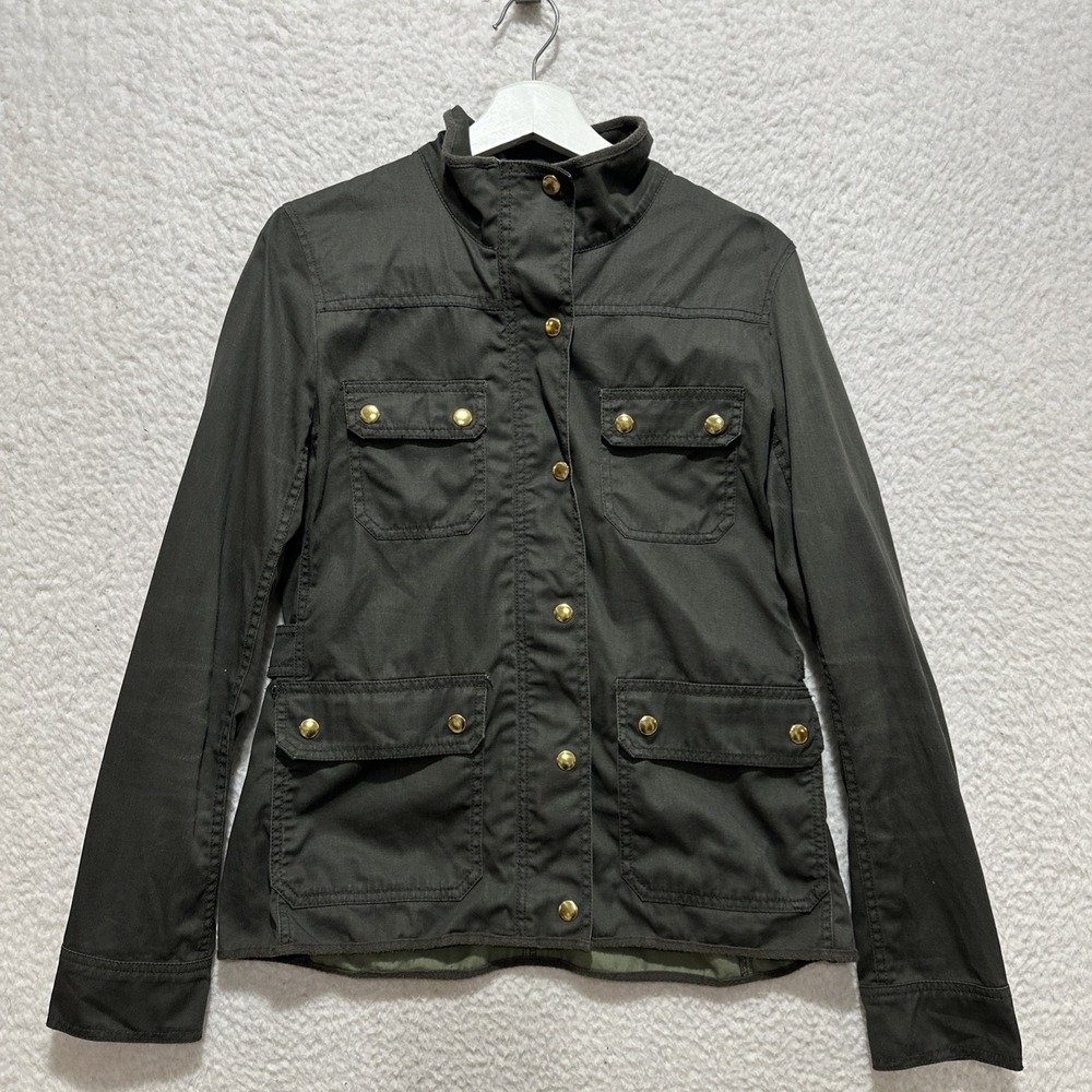 J.Crew Downtown Field Jacket Women's M Green Classic Utility Style Gold Hardware